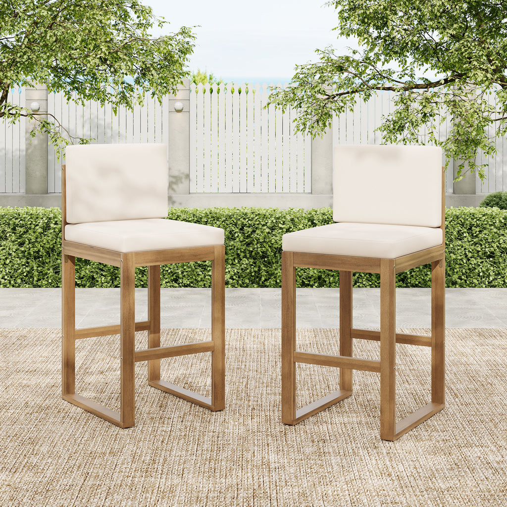 Seacliff Outdoor Acacia Wood Barstools, Set of 2