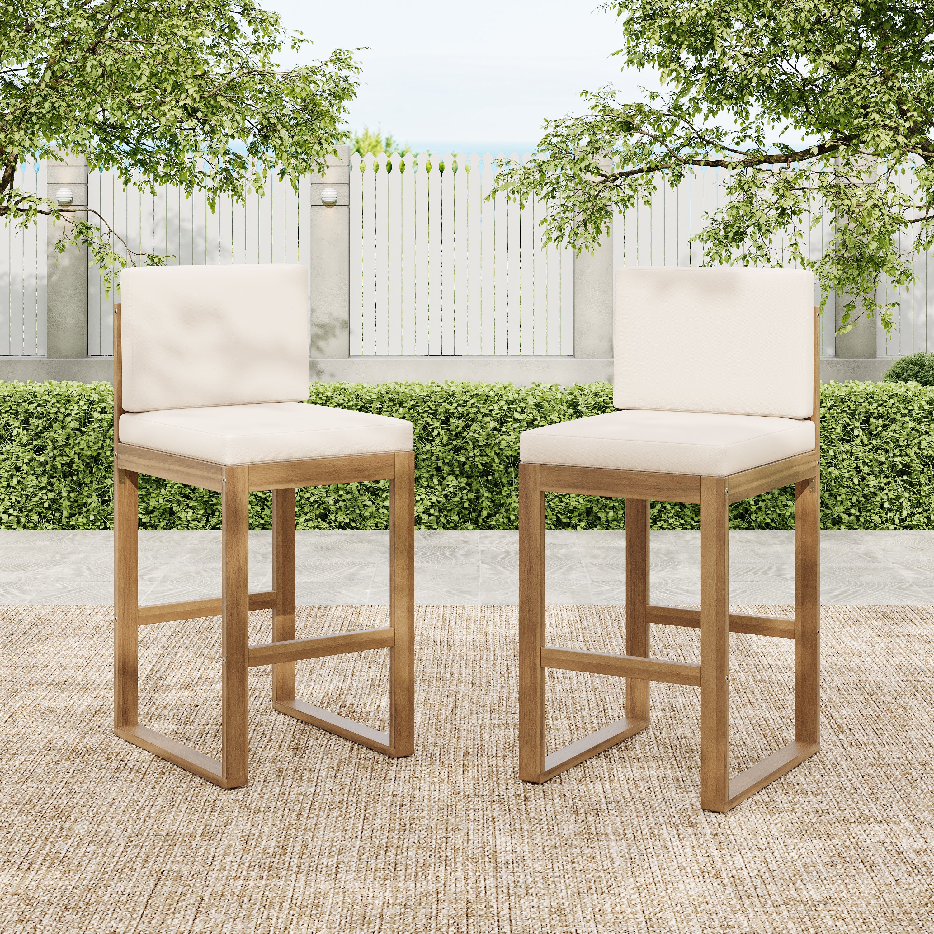 Seacliff Outdoor Acacia Wood Barstools, Set of 2