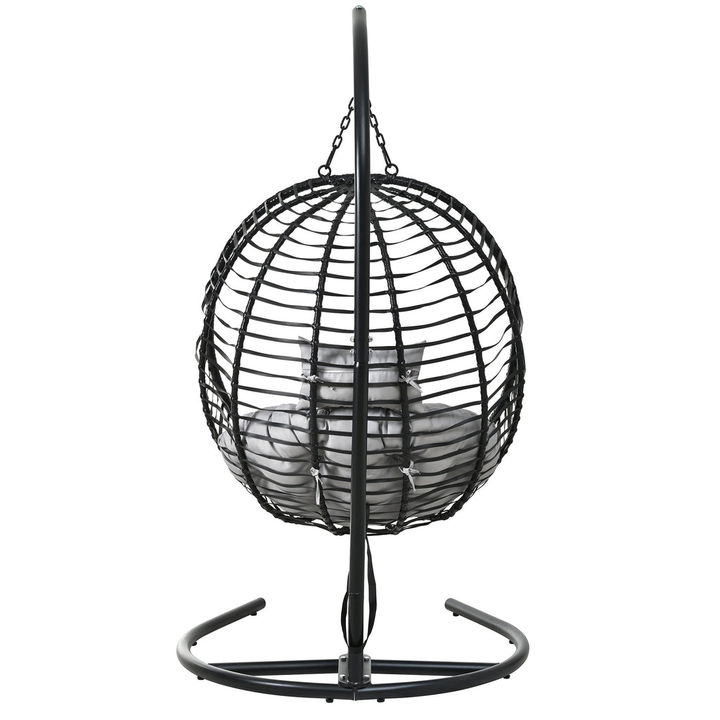 Folding Hanging Swinging Egg Chair with Stand & Tufted Cushion