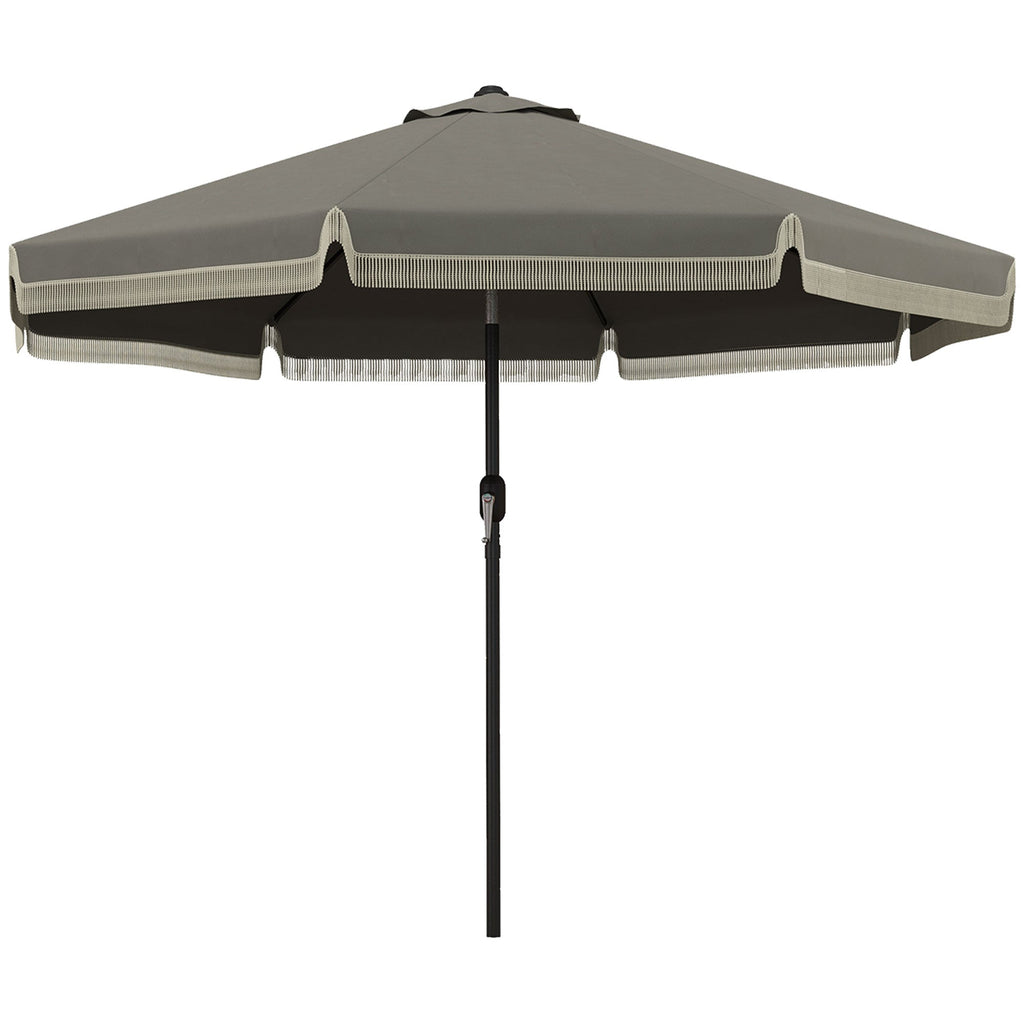 9' Fringe Edge Patio Umbrella with Push Button Tilt and Crank