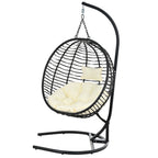 Folding Hanging Swinging Egg Chair with Stand & Tufted Cushion