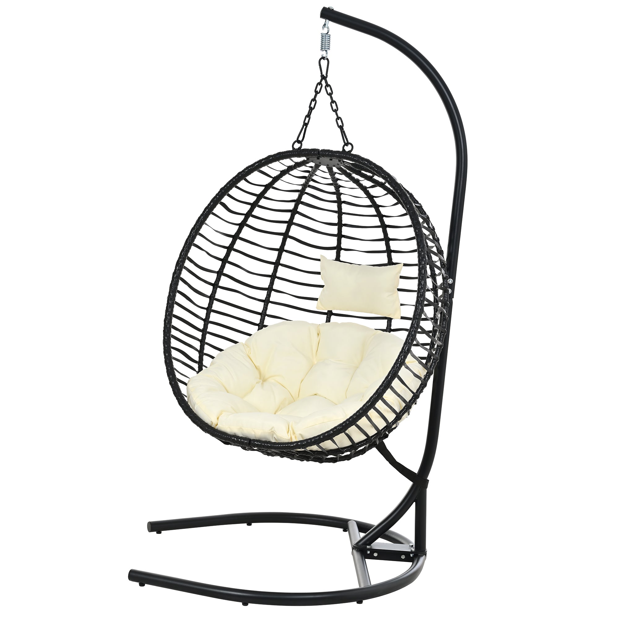 Folding Hanging Swinging Egg Chair with Stand & Tufted Cushion