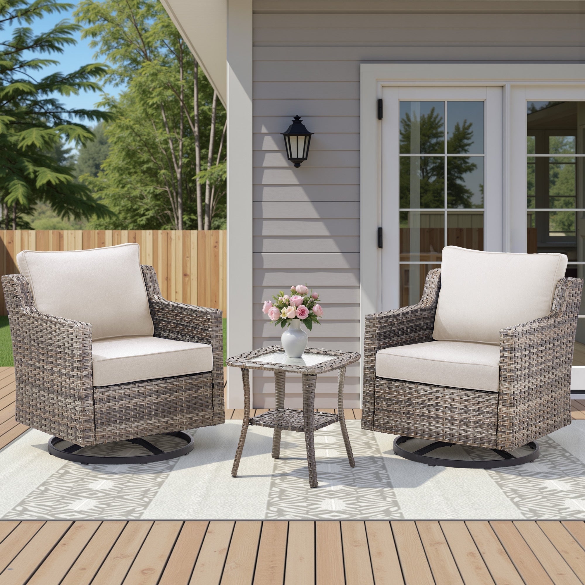 Tatum 3 Piece Outdoor Set with Swivel Rockers