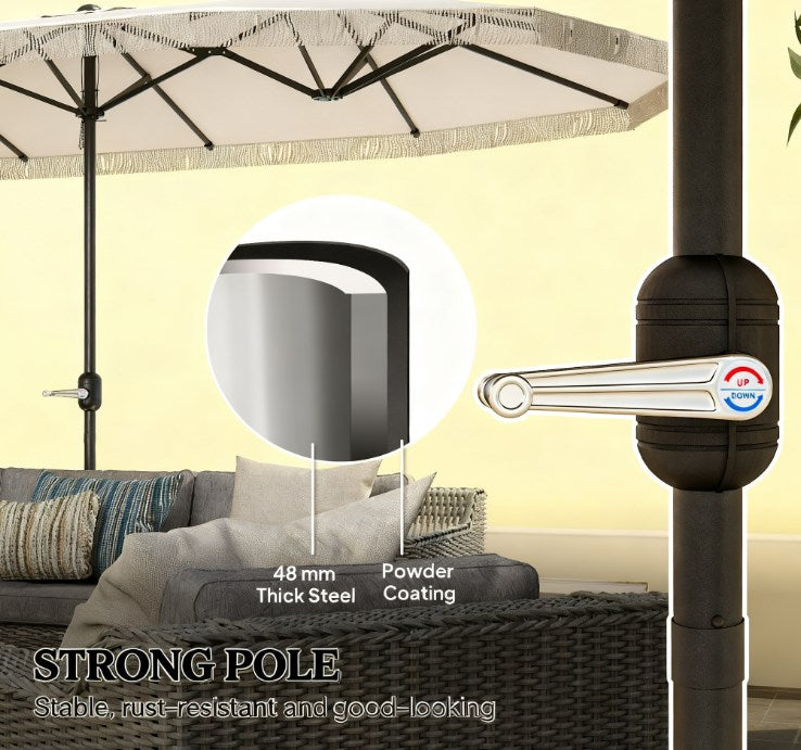 Oversized Fringe Trim Patio Umbrella with Crank Handle