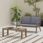 Brixton Outdoor Acacia Wood Loveseat and Coffee Table Set with Cushions