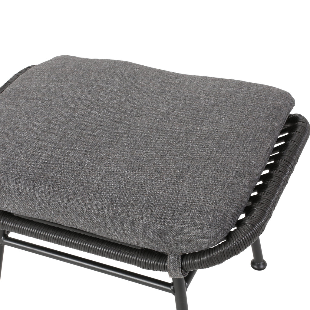 Cordella Outdoor Modern Boho Wicker Ottoman with Cushions, Set of 2