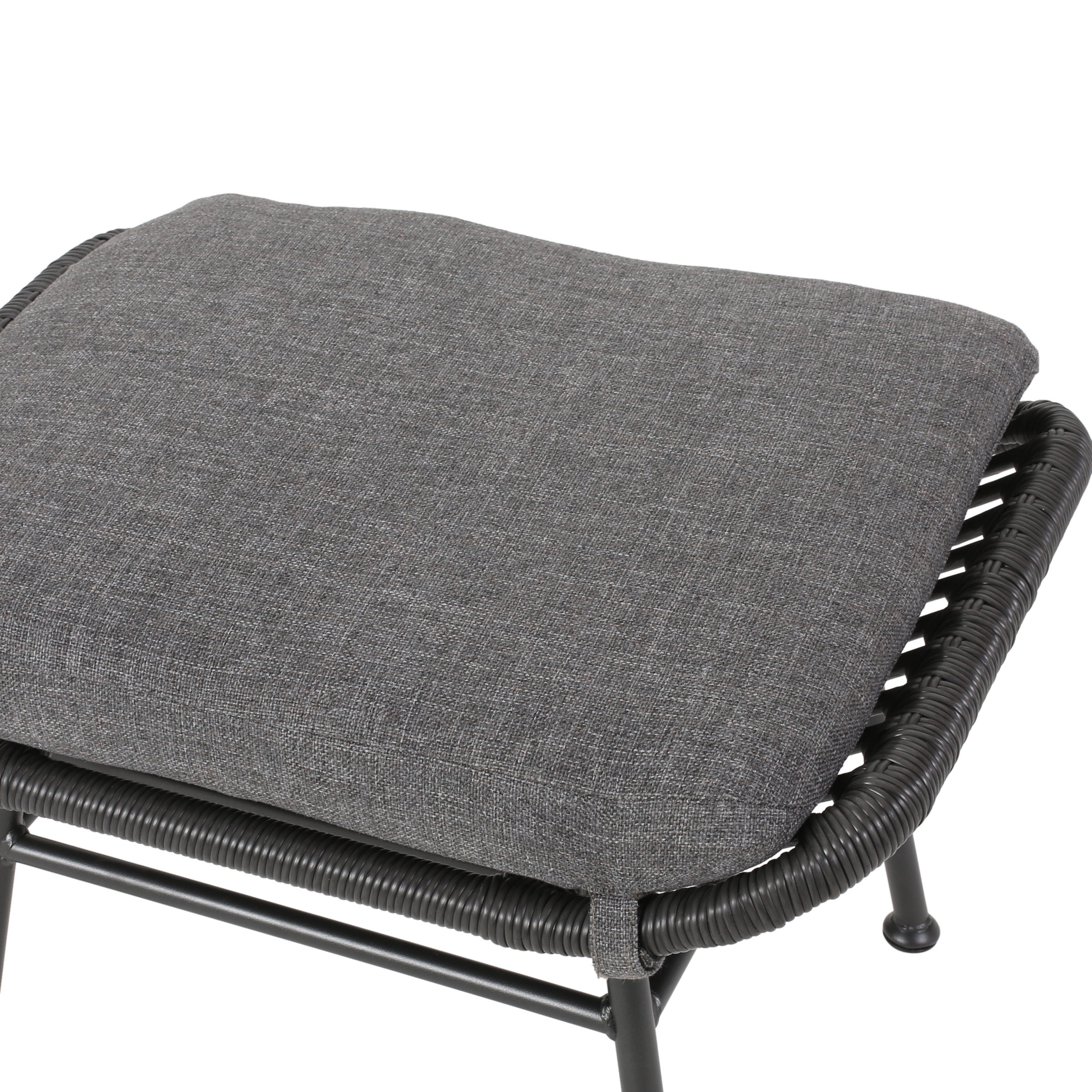 Cordella Outdoor Modern Boho Wicker Ottoman with Cushions, Set of 2