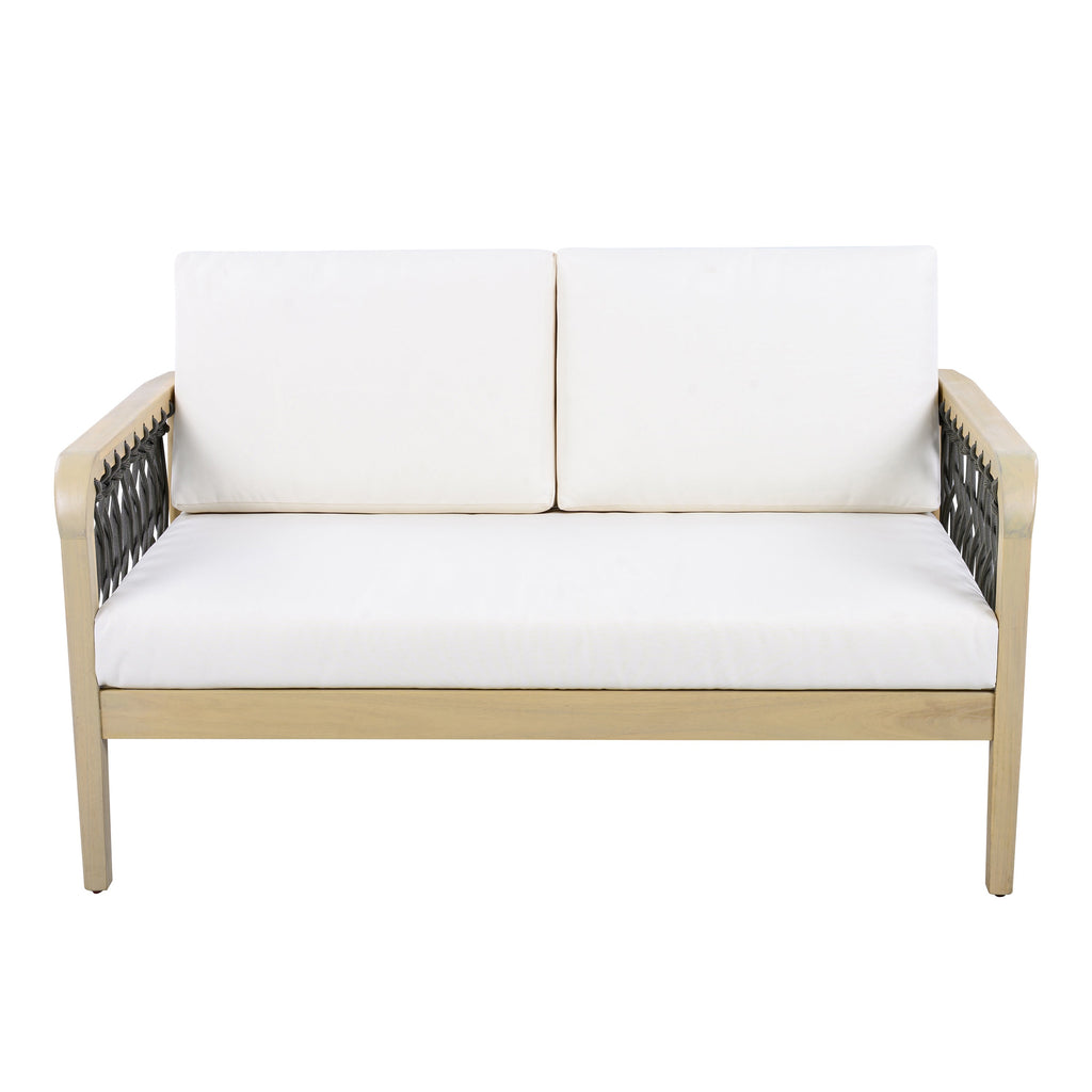 Millie Outdoor Acacia Wood Loveseat & Coffee Table Set