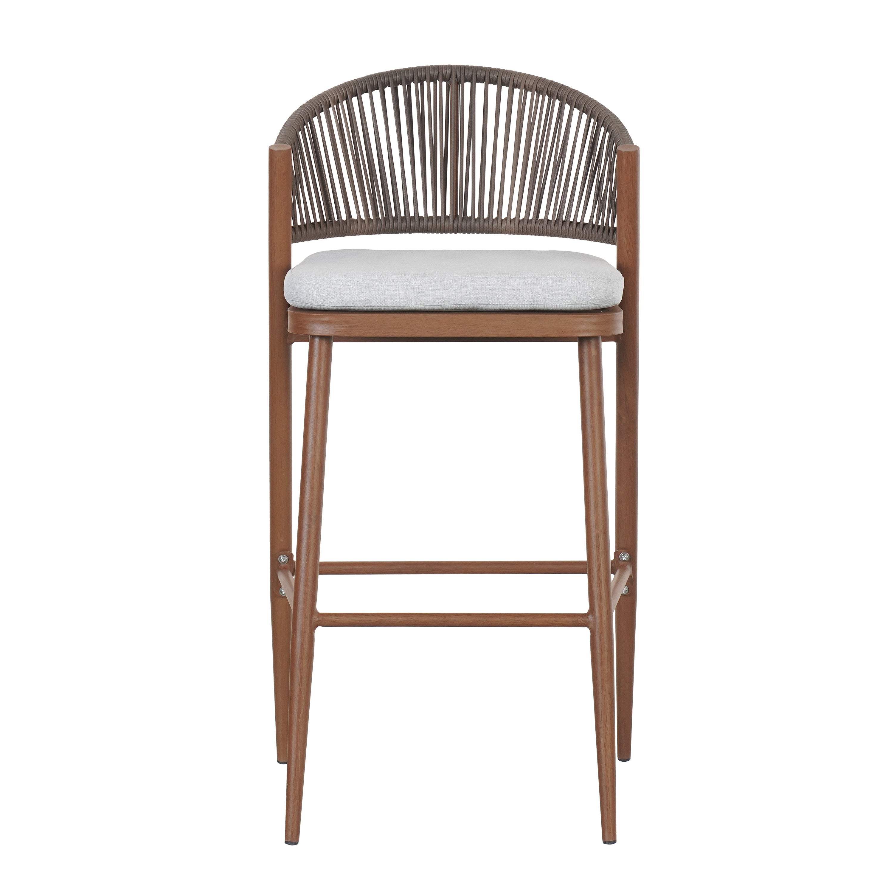 Outdoor Metal Frame Stools with Scallop-Shaped Backrest & Water-Resistant Cushions, Set of 2