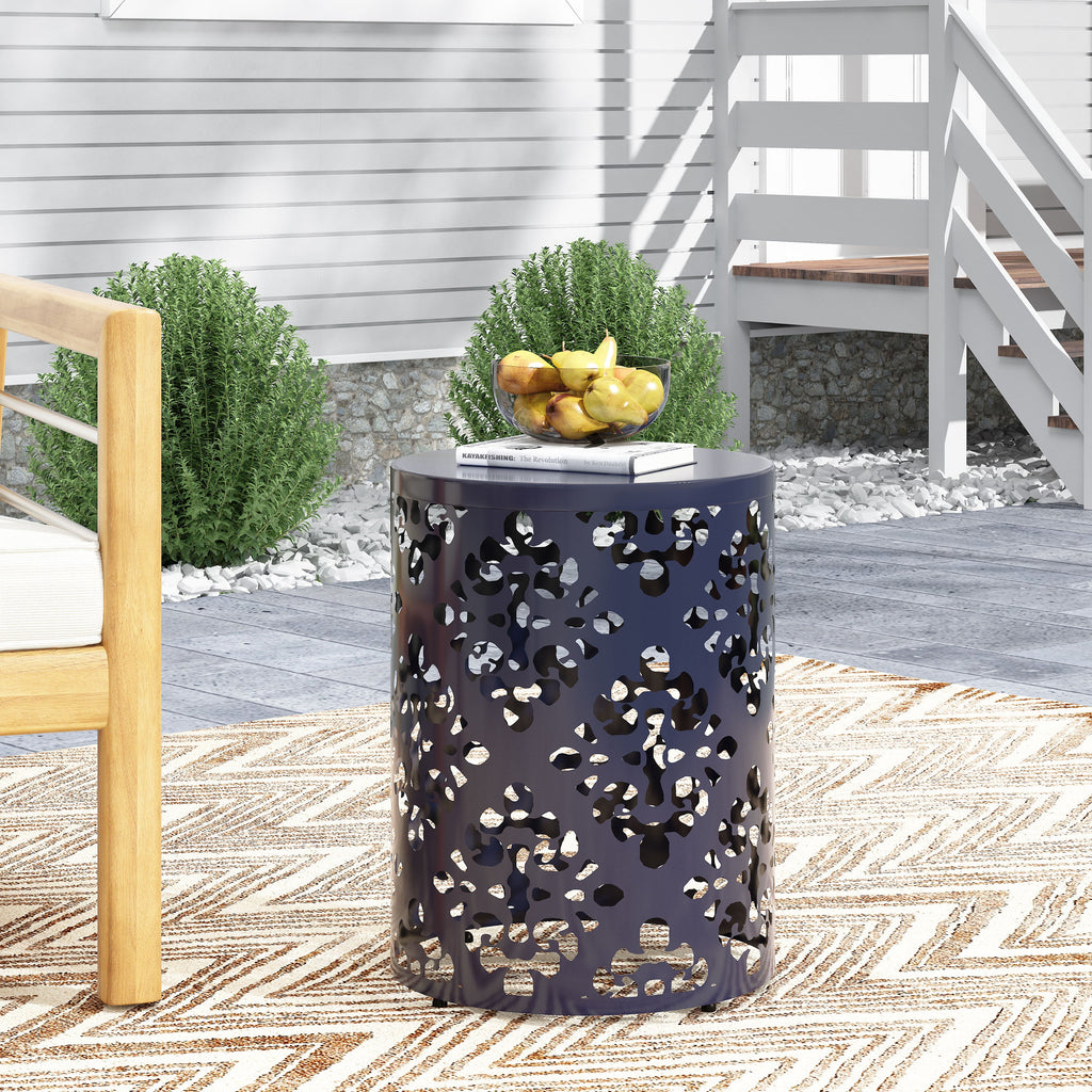 Spherical Outdoor Cylindrical End Table with Iron Cut Design