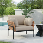 Brisa Outdoor Modern Iron Lounge Chair with Rope Weave