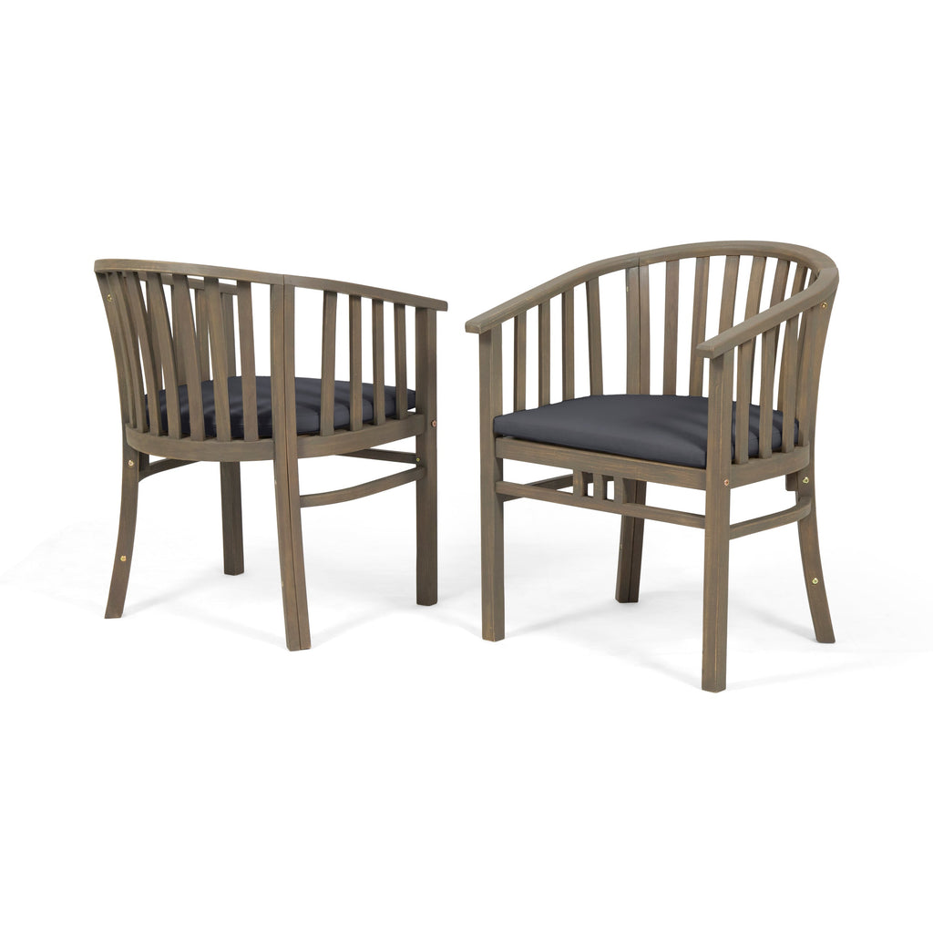 Venerable Outdoor Dining Chair with Slatted Back and Cushion Seat, Set of 2