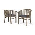 Venerable Outdoor Dining Chair with Slatted Back and Cushion Seat, Set of 2