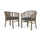 Venerable Outdoor Dining Chair with Slatted Back and Cushion Seat, Set of 2