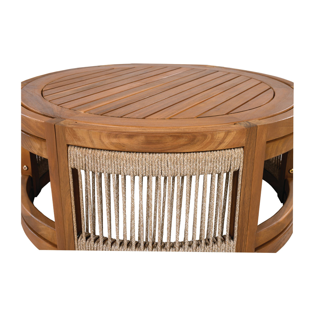 Sundara Acacia Wood Outdoor Coffee Table with Handwoven Rope Accents