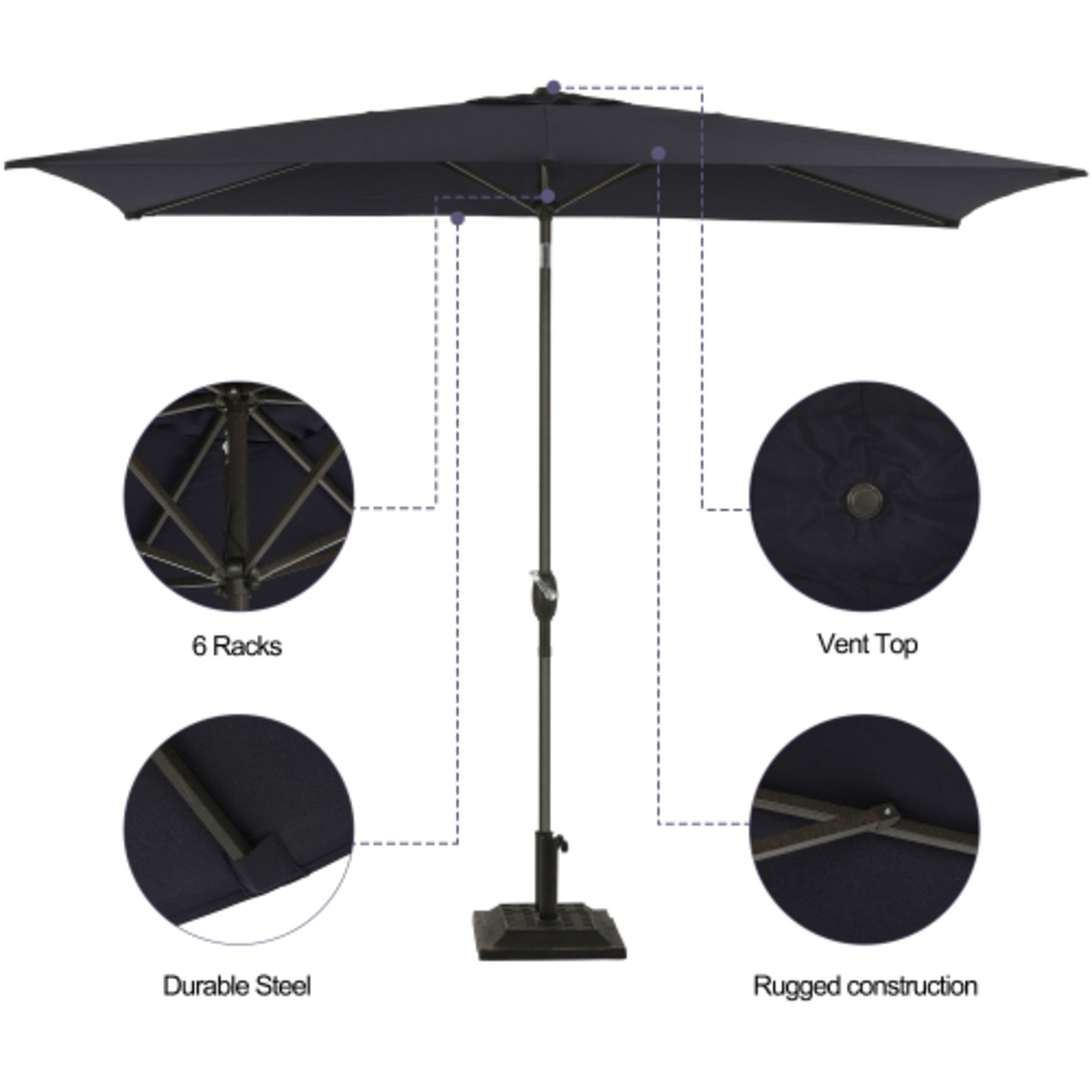 6.5 x 10 ft Rectangular Patio Umbrella with Crank, Base Not Included