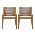 Capri Outdoor Acacia Wood & Wicker Dining Chairs with Cream Cushion, Set of 2