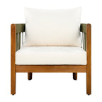 Azari Outdoor Acacia Wood Club Chair with Handwoven Rope Accents & Curved Backrest
