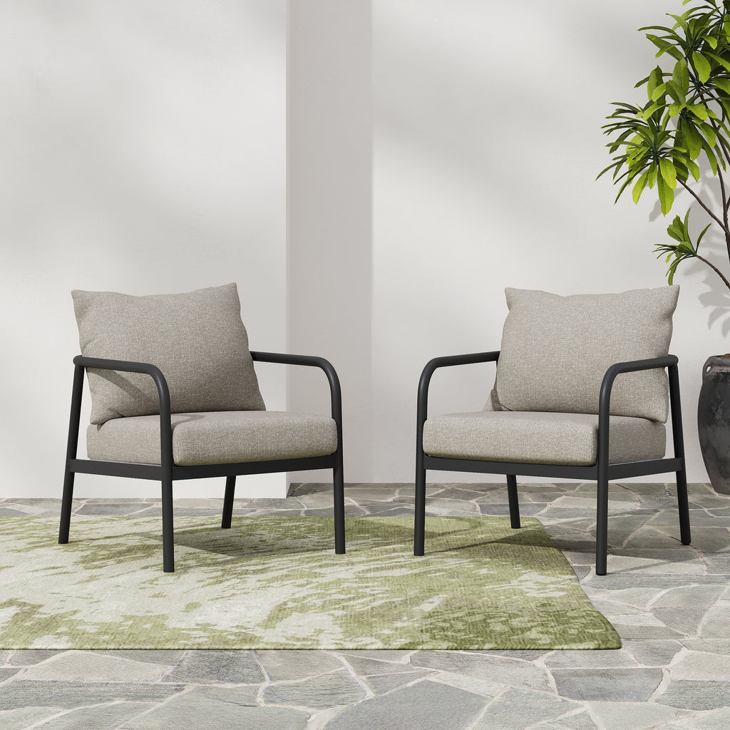 Outdoor Club Chair with Aluminum Frame, Padded Seat and back Cushions, Set of 2