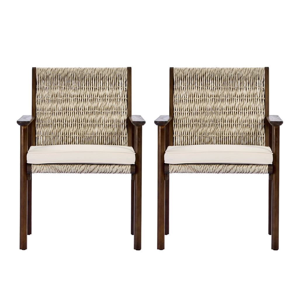 Miles Acacia Wood & Wicker Rattan Woven Dining Chairs, Set of 2