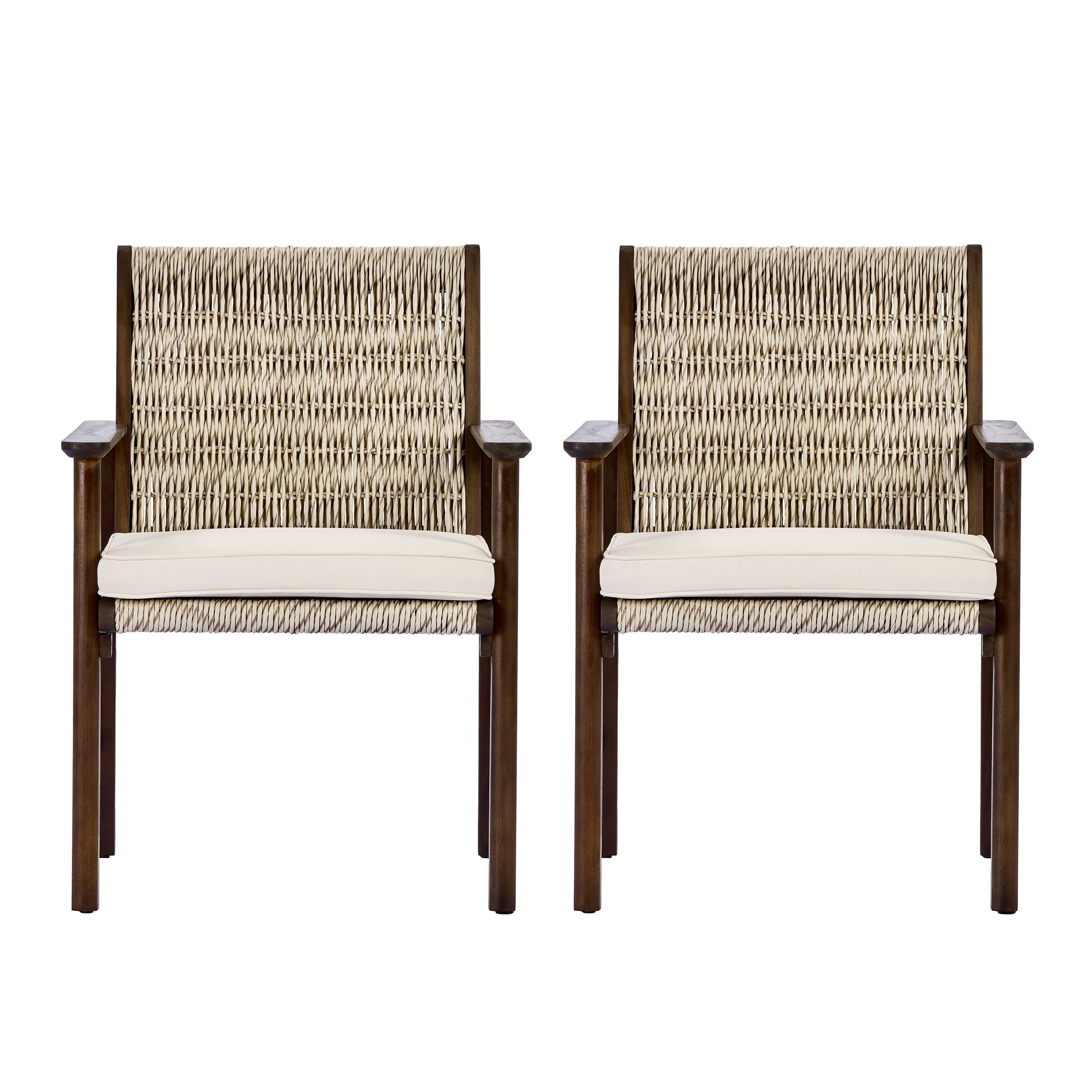 Miles Acacia Wood & Wicker Rattan Woven Dining Chairs, Set of 2