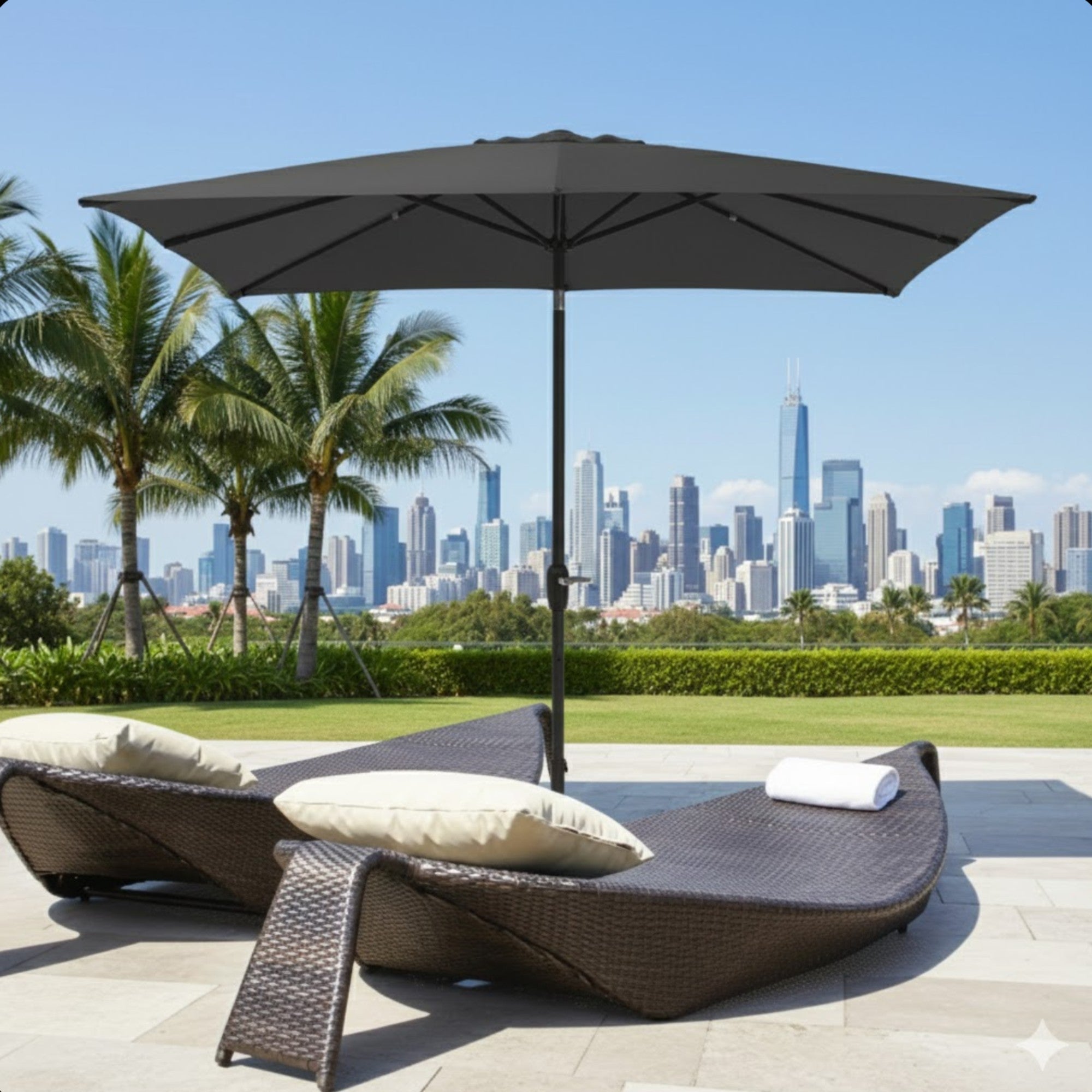 6.5 x 10 ft Rectangular Patio Umbrella with Crank, Base Not Included