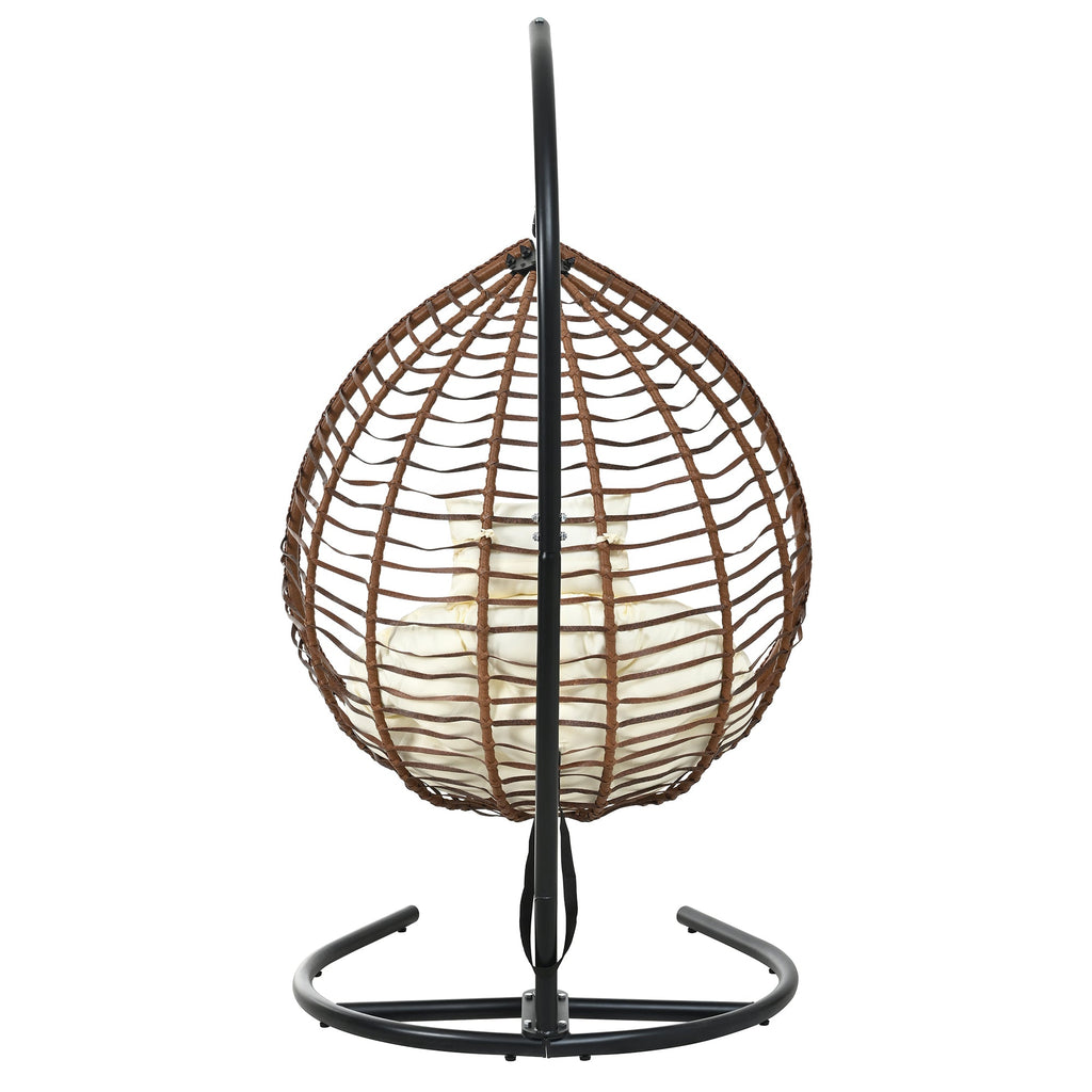 Foldable Rattan Egg Swing Chair with Iron Frame, Plush Cushion & Removable Headrest