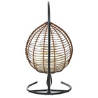 Foldable Rattan Egg Swing Chair with Iron Frame, Plush Cushion & Removable Headrest