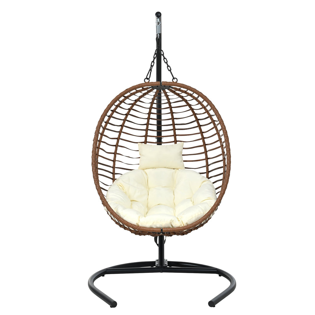 Folding Hanging Swinging Egg Chair with Stand & Tufted Cushion