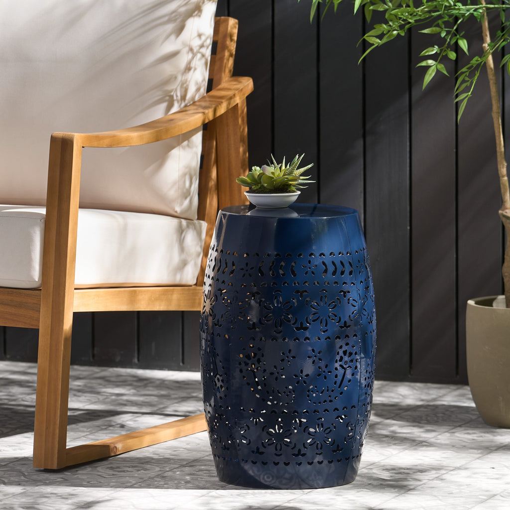 Ruby Outdoor Metal Lace Cutout Accent Table