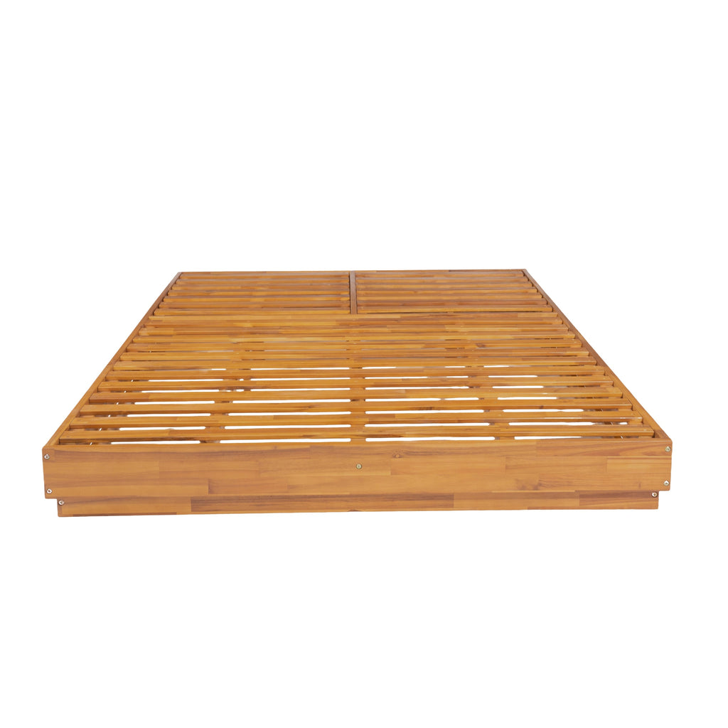 Adjustable Acacia Wood Low-Profile Double Sunlounge with Cushion