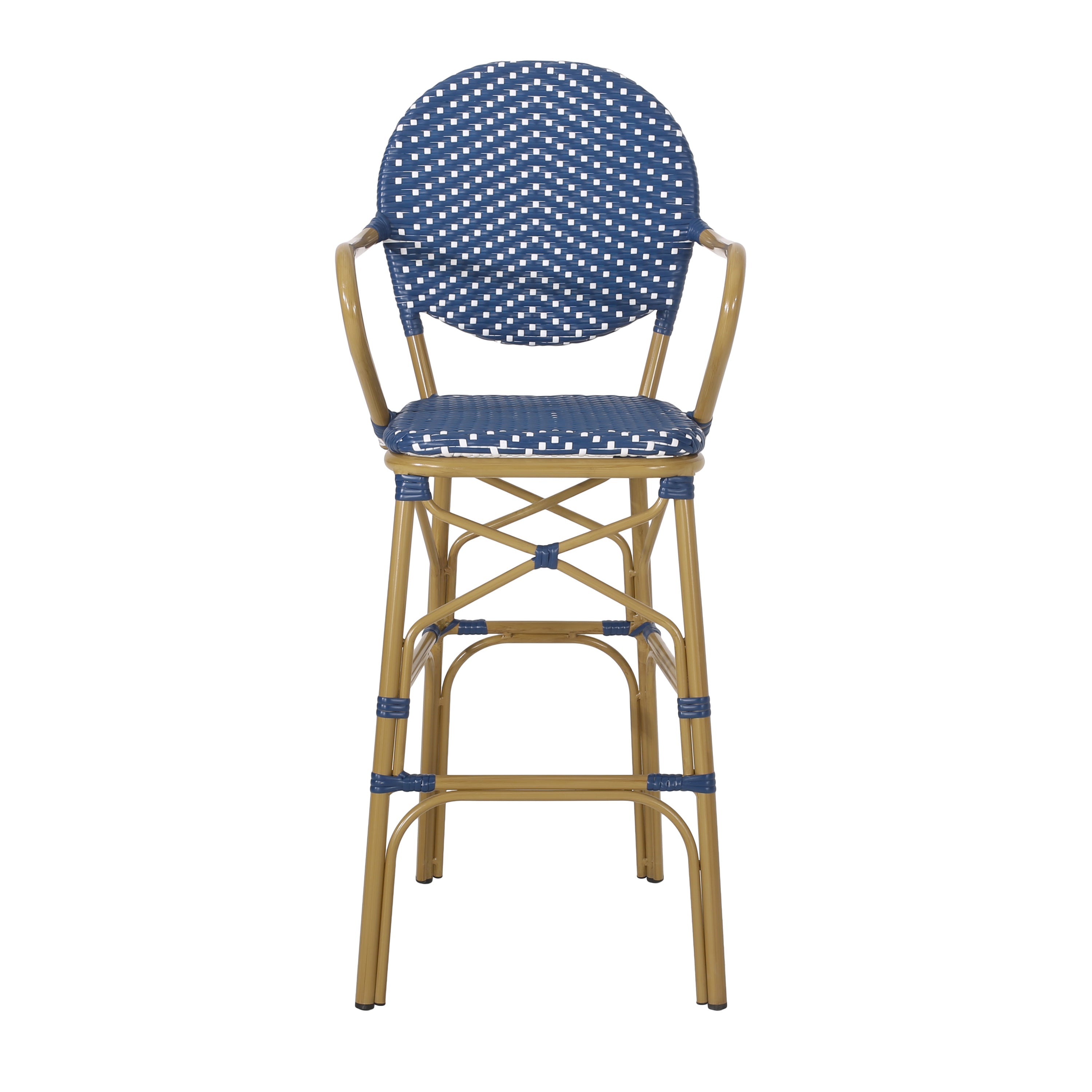 Valorous Outdoor Wicker Bar Stool with Round Back and Curved Arms, Set of 2