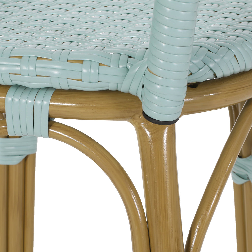 Callisto 29.5" Outdoor Rattan and Aluminum Bar Stool with Curved Back and Footrest