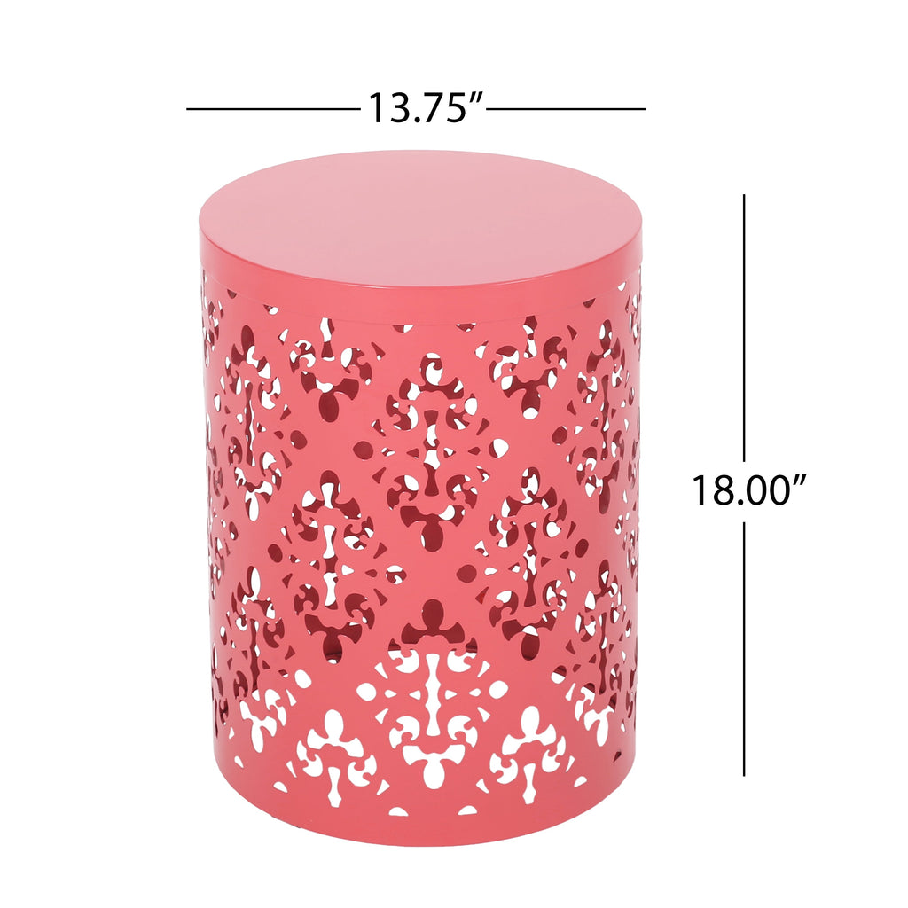 Spherical Outdoor Cylindrical End Table with Iron Cut Design