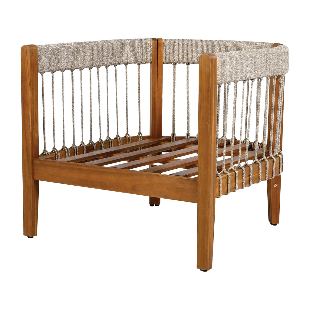 Azari Outdoor Acacia Wood Club Chair with Handwoven Rope Accents & Curved Backrest