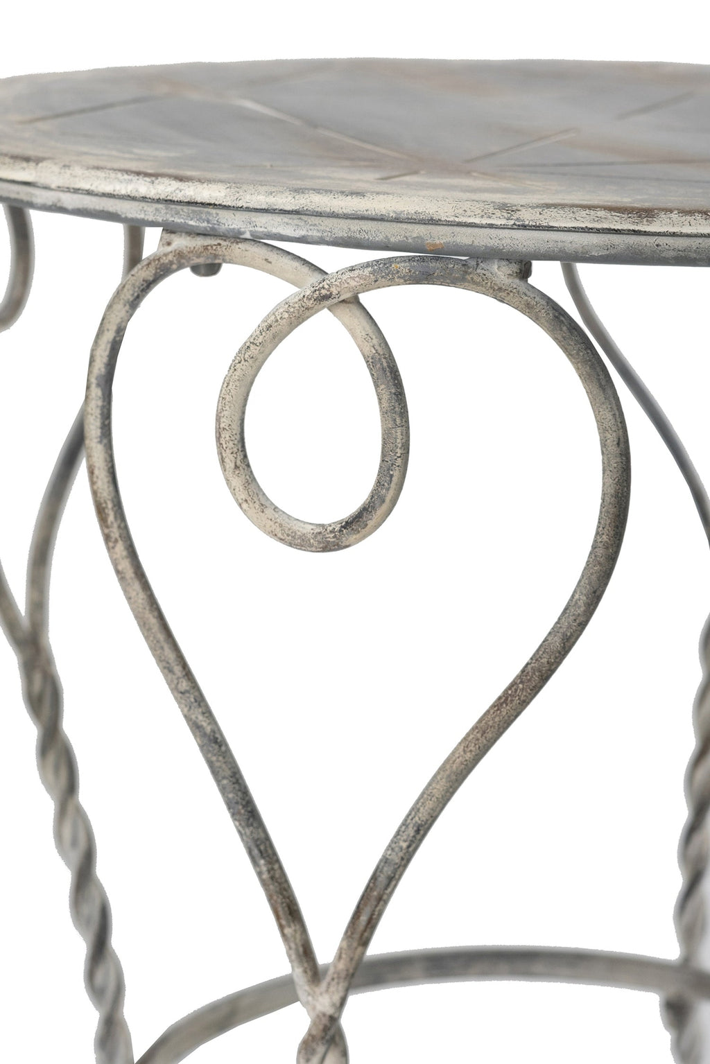Distressed Silver Finish Heart Iron French Country Round Side Table