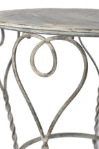 Distressed Silver Finish Heart Iron French Country Round Side Table