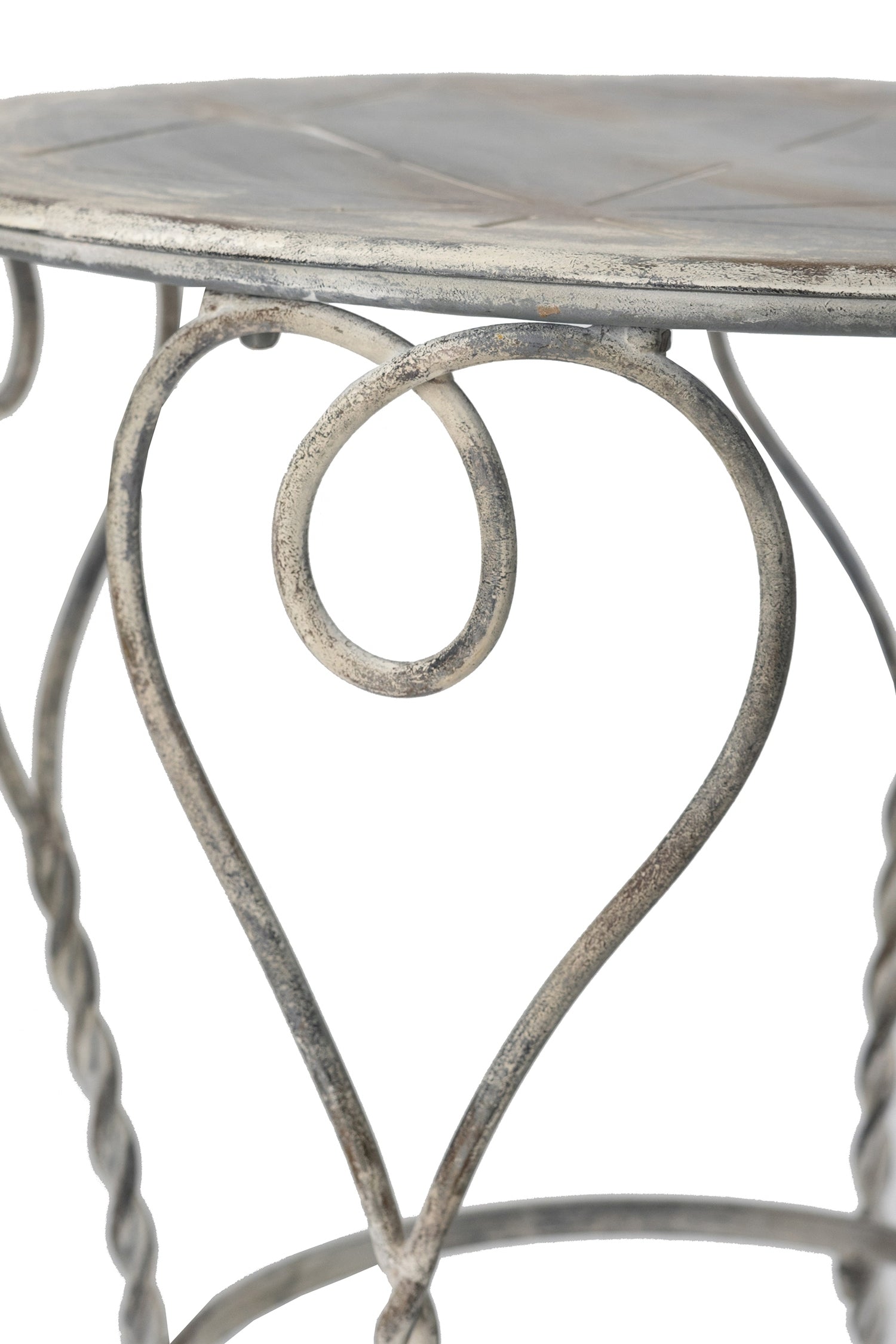 Distressed Silver Finish Heart Iron French Country Round Side Table