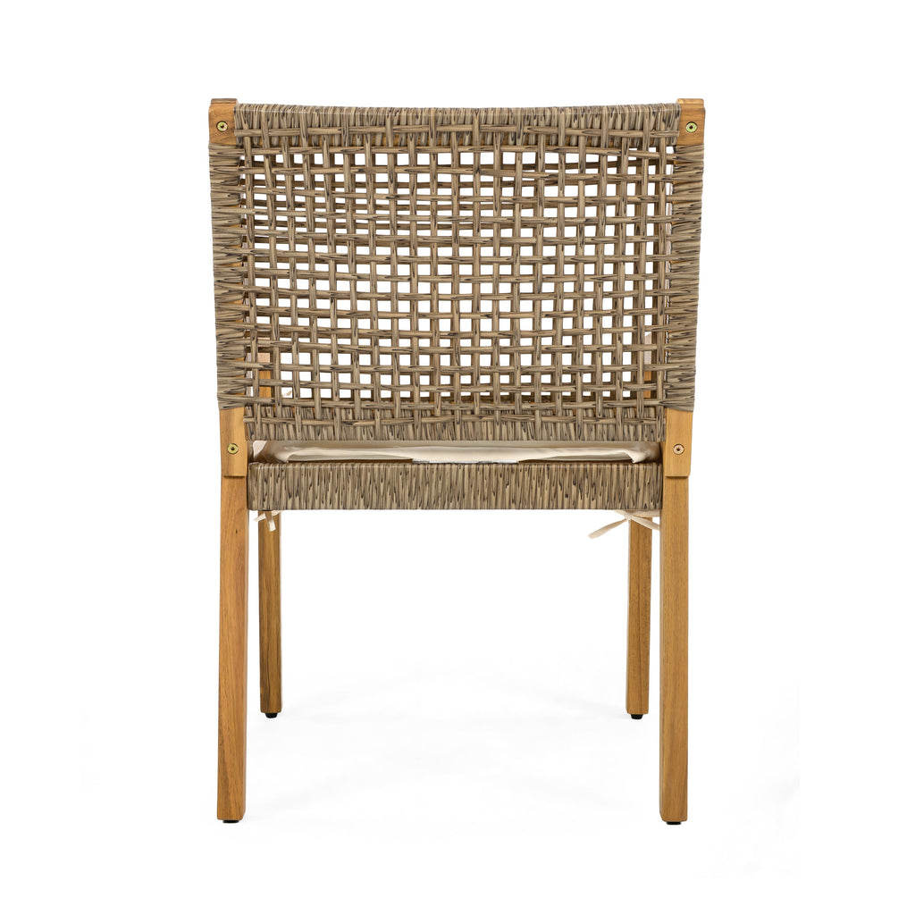 Capri Outdoor Acacia Wood & Wicker Dining Chairs with Cream Cushion, Set of 2