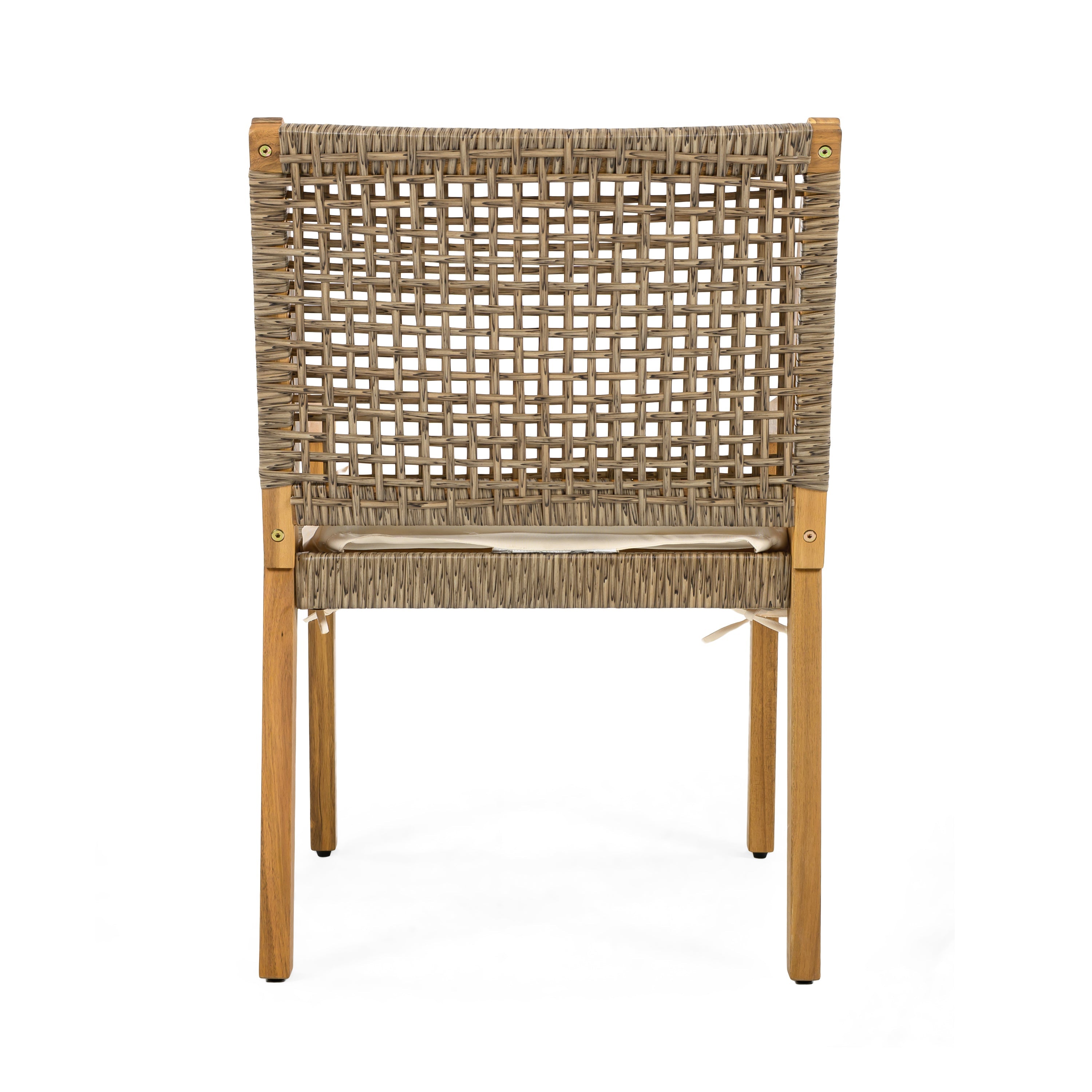 Capri Outdoor Acacia Wood & Wicker Dining Chairs with Cream Cushion, Set of 2