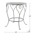 Distressed Silver Finish Heart Iron French Country Round Side Table