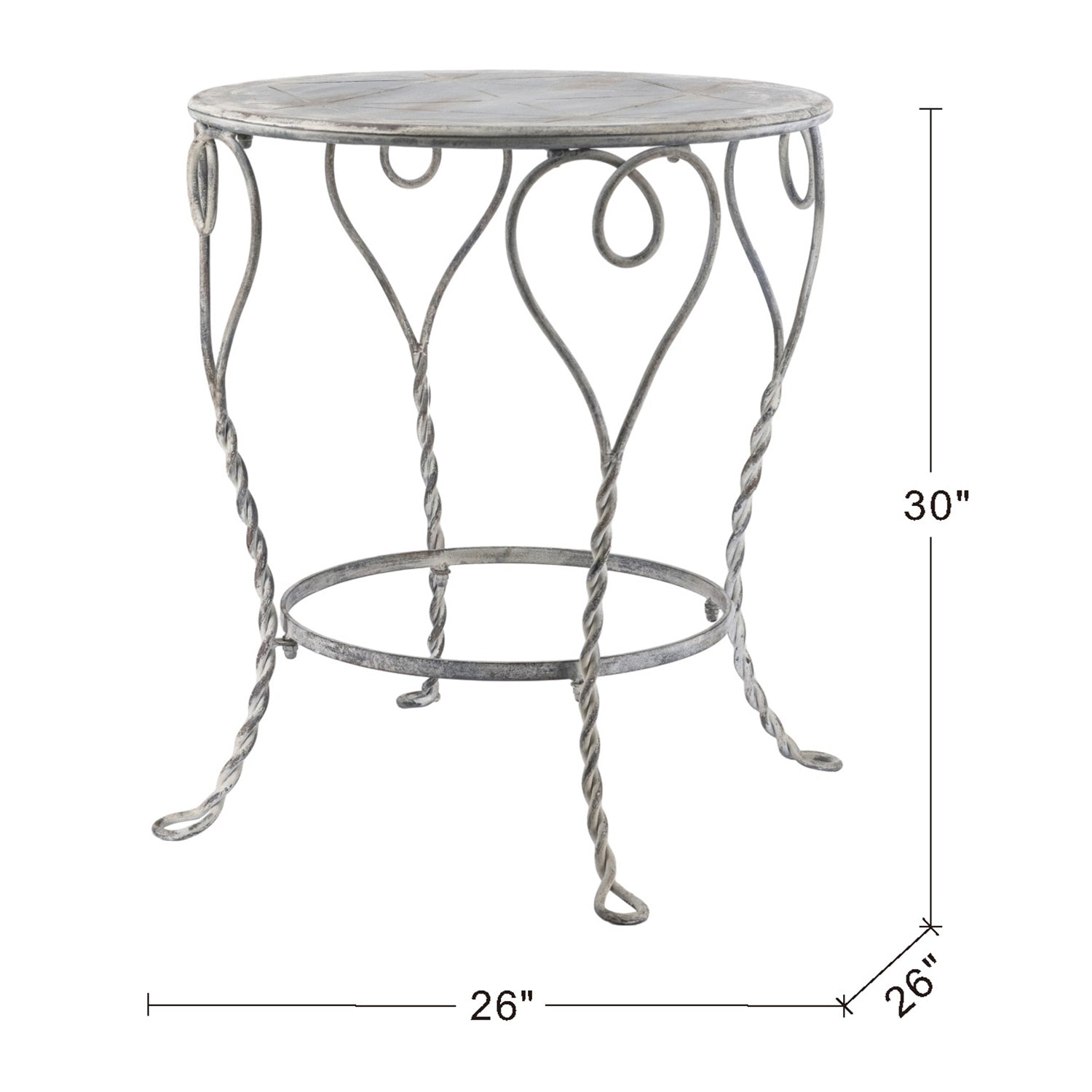 Distressed Silver Finish Heart Iron French Country Round Side Table