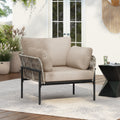Brisa Outdoor Modern Iron Lounge Chair with Rope Weave