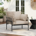 Brisa Outdoor Modern Iron Lounge Chair with Rope Weave