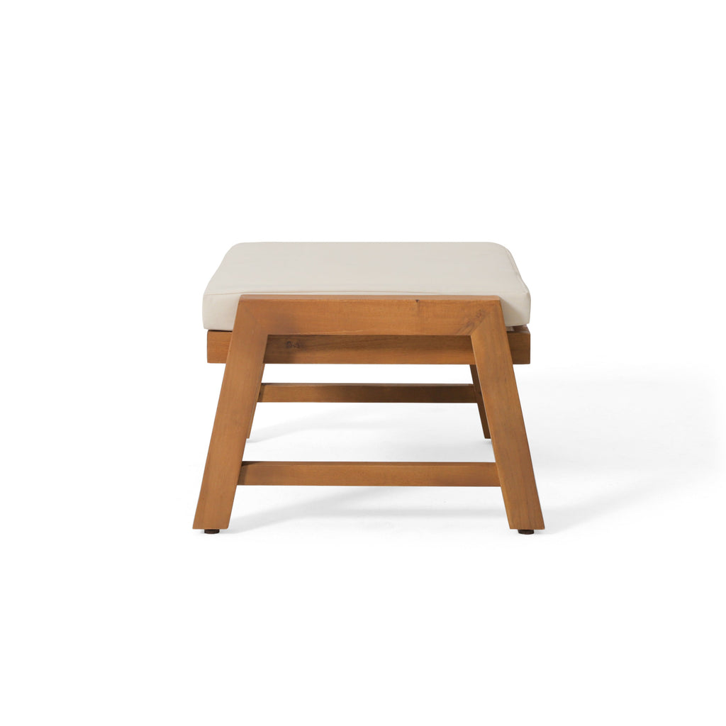Brixton Acacia Wood Outdoor Ottomans with Cushion, Set of 2