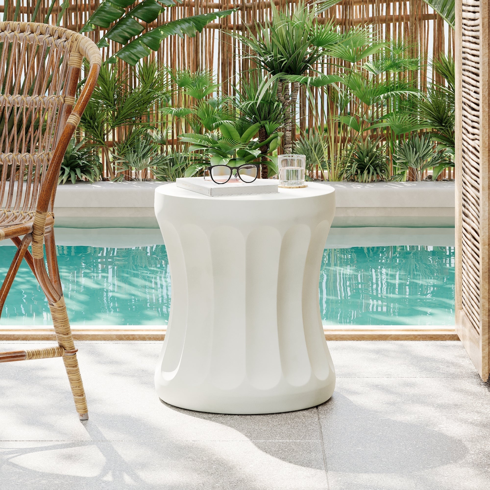 Athena Column Outdoor Round Concrete Side Table
