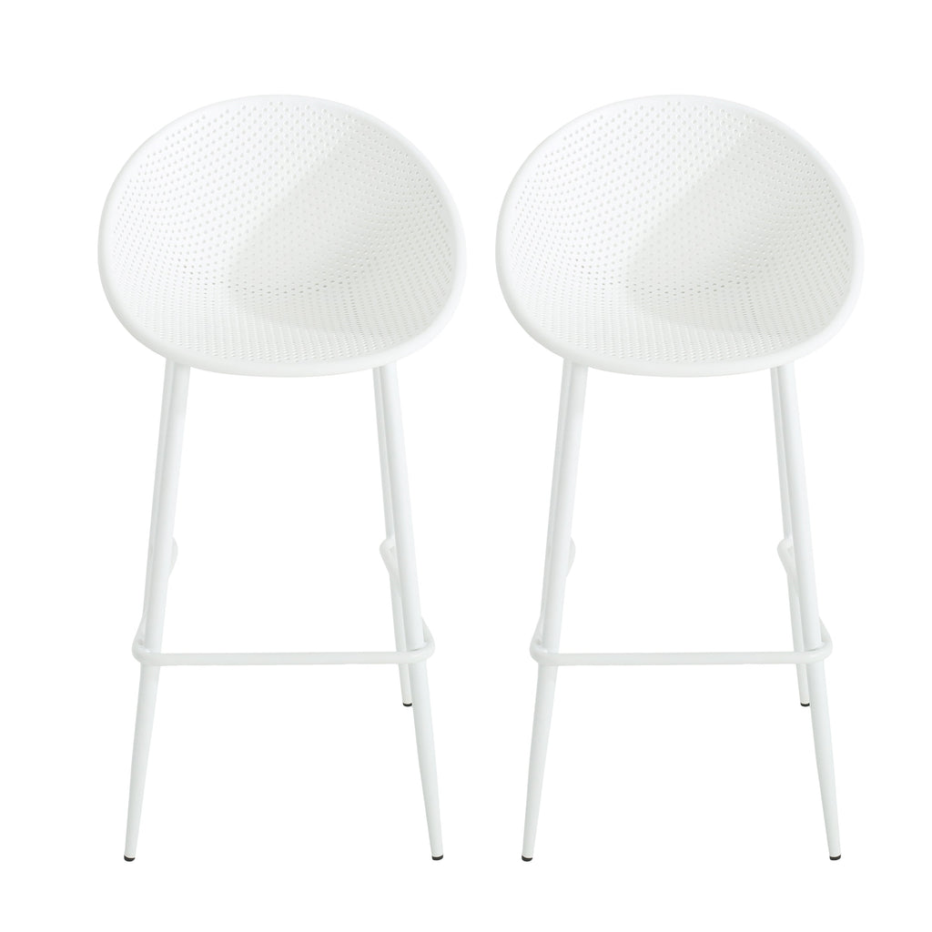 Rhodochrosite Outdoor Bar Stool with Diamond Mesh Pattern and Footrest, Set of 2
