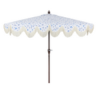 Beverly Stripe Designer Classic Scalloped Fringe Half Market Patio Umbrella with Crank