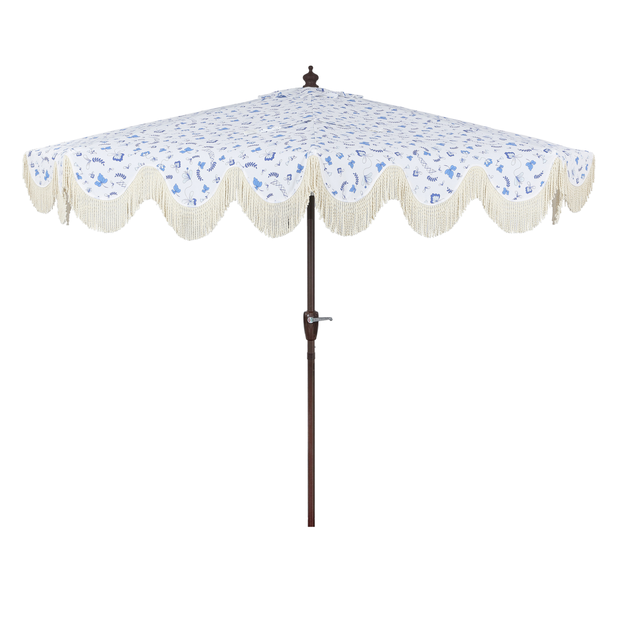 Beverly Stripe Designer Classic Scalloped Fringe Half Market Patio Umbrella with Crank