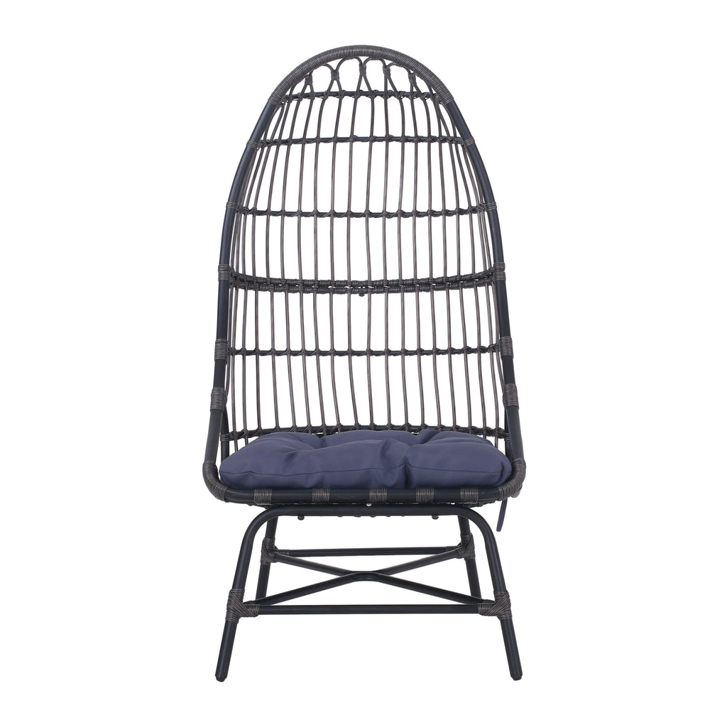 Outdoor Basket Chair with Gridded Design and Metal Frame